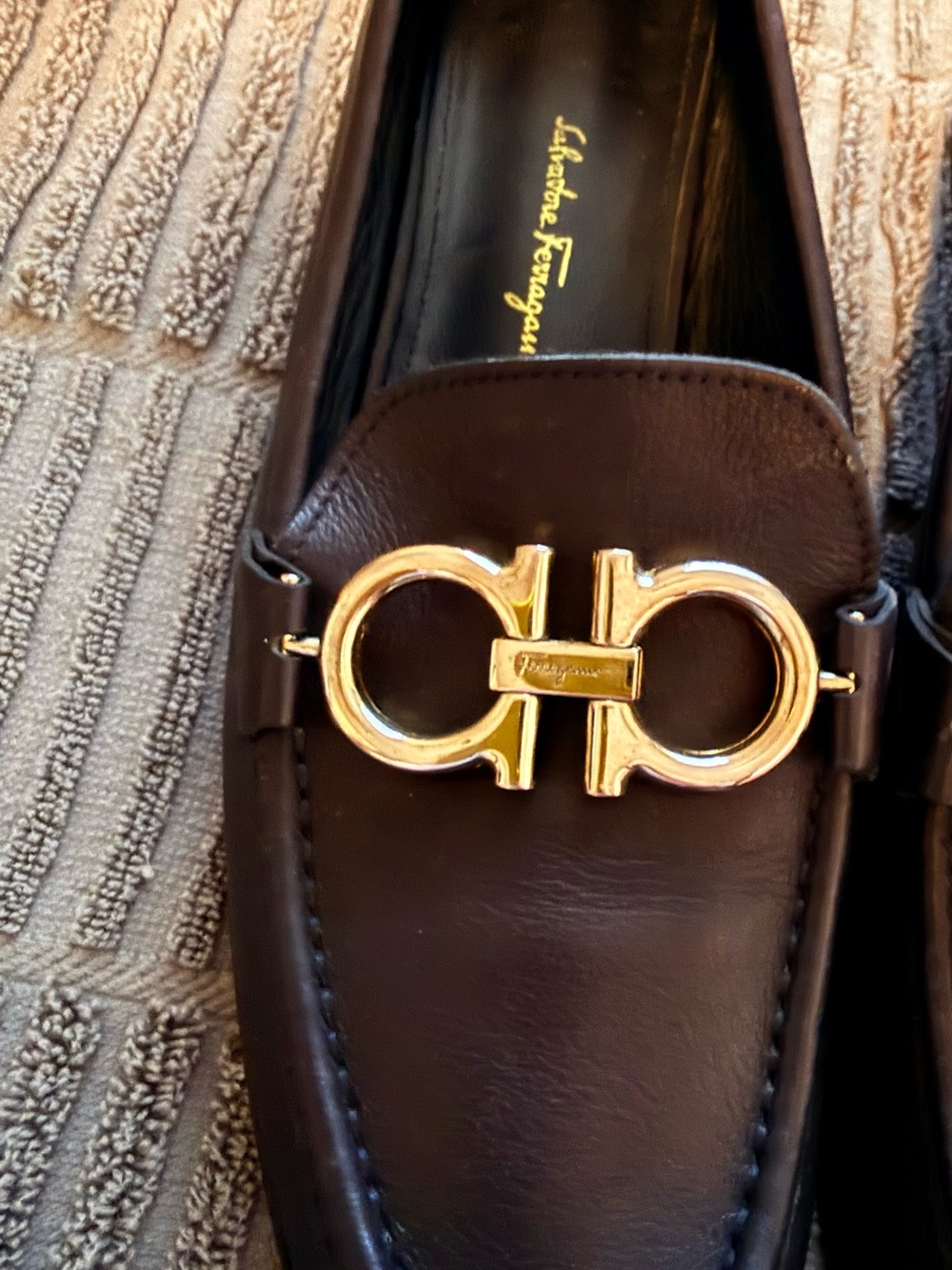 Salvatore Ferragamo Black Leather Loafers with Gold Gancini Hardware - Picture 6 of 8